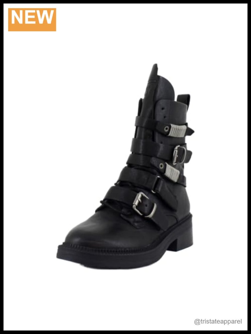 DKNY Leather Strappy Combat Ankle Boots Round Toe Zip